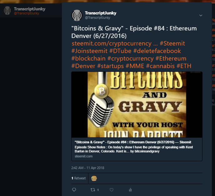 Bitcoins & Gravy Episode 84 Transcript Junky Tweet.jpg