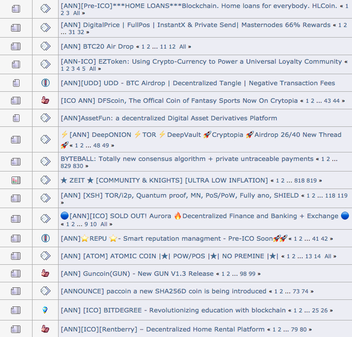 Screenshot of thread titles