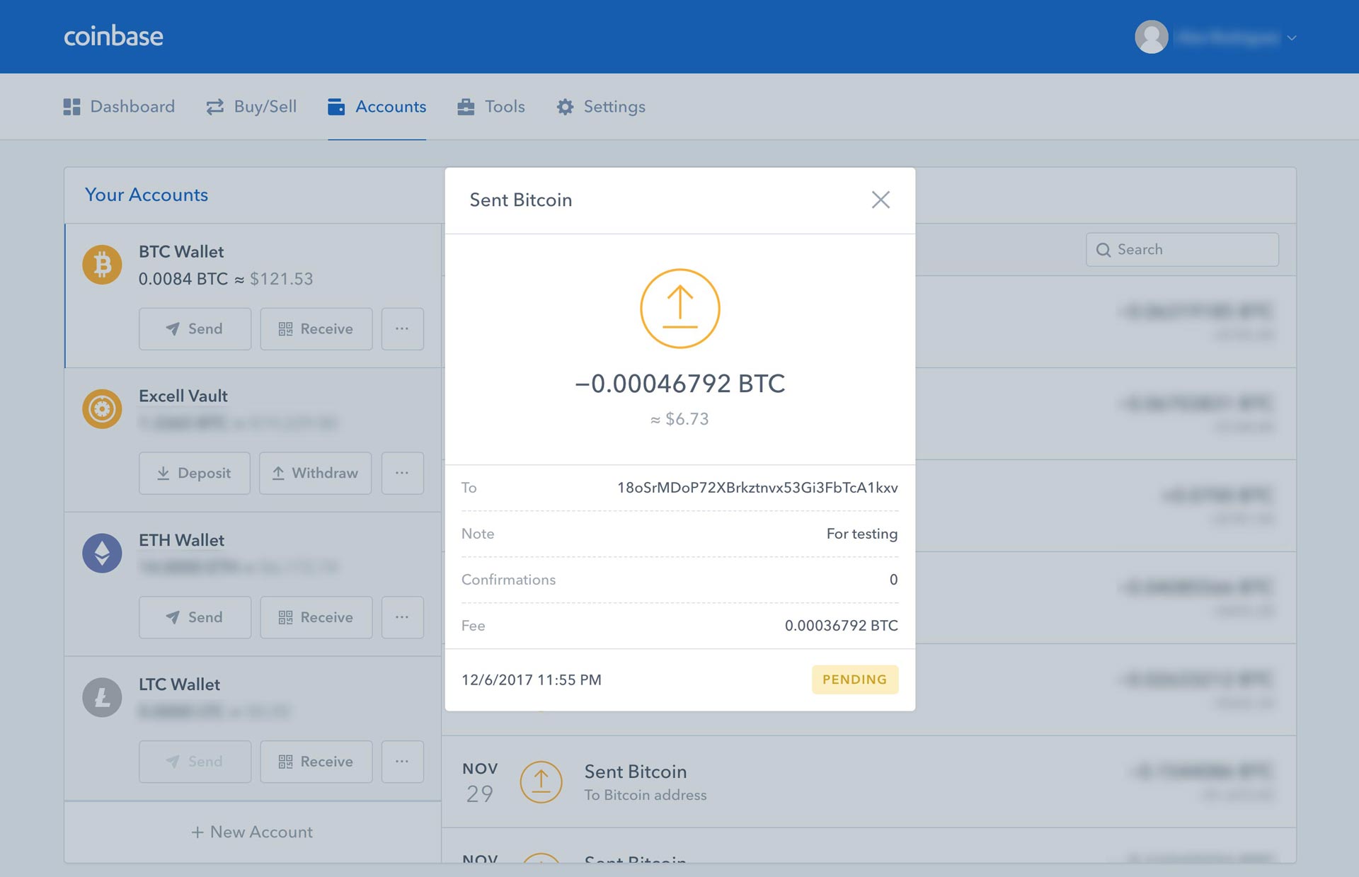 Банковская выписка для Coinbase