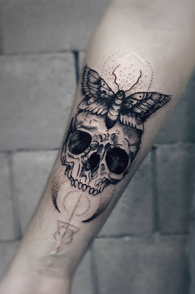 Skull And Moth Tattoo Design