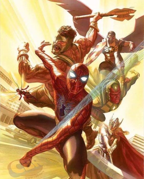 Spider Man The Wasp Hercules Vision Thor and Sam Wilson as