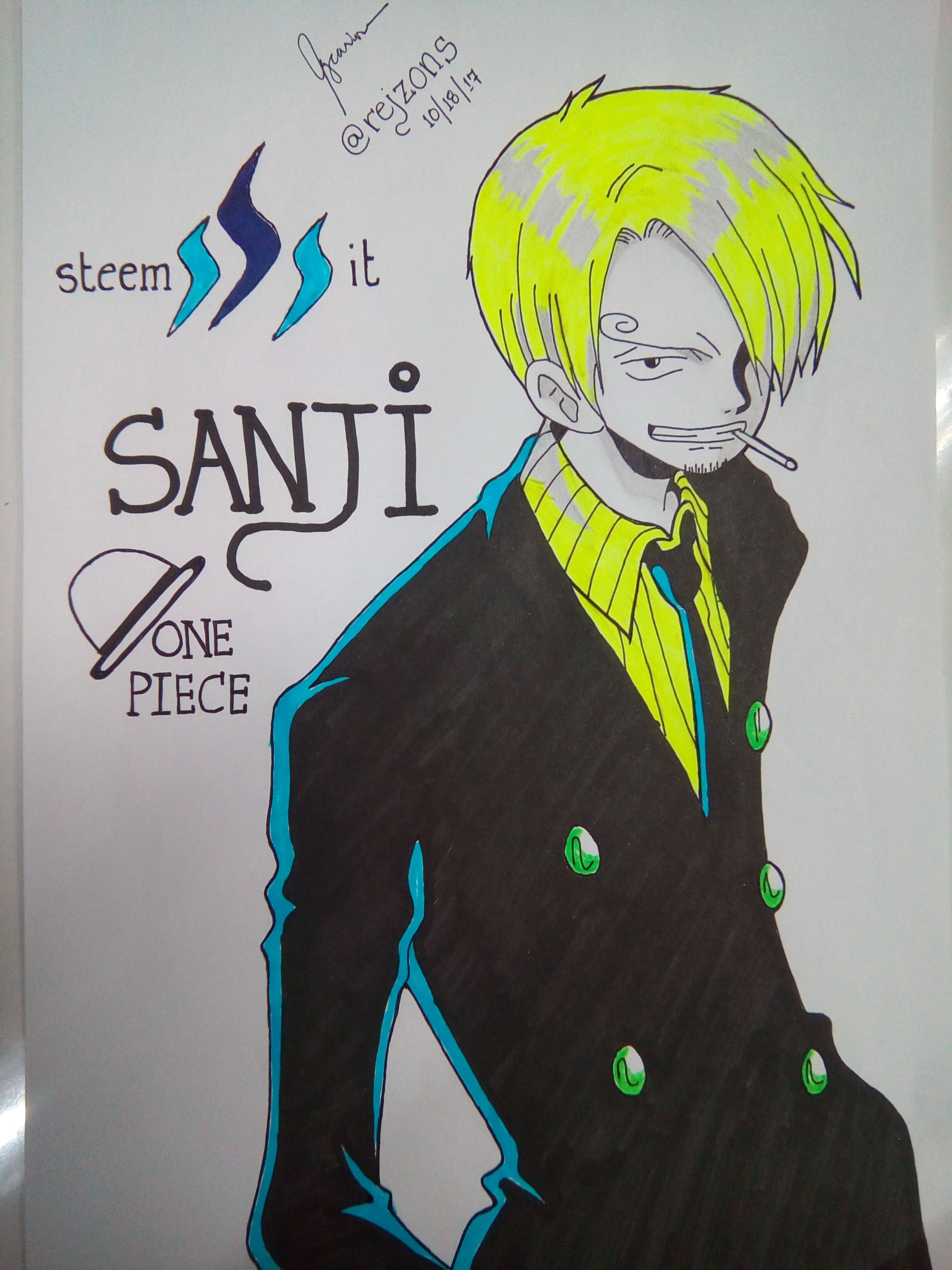 Anime Drawing Challenge One Piece Character Theme Entry 2 Straw Hat Pirates Cook Sanji Vinsmoke Using Wyteboard Marker And Stabilo Steemit