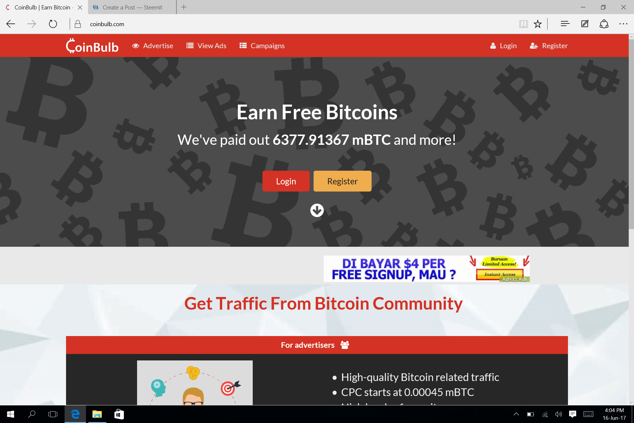 Earn Free Bitcoins By Just Viewing Advertisements 100 Verifie!   d | Advertise and earn free bitcoin Earn Free Bitcoins By Just Viewing Advertisements 100 Verified -