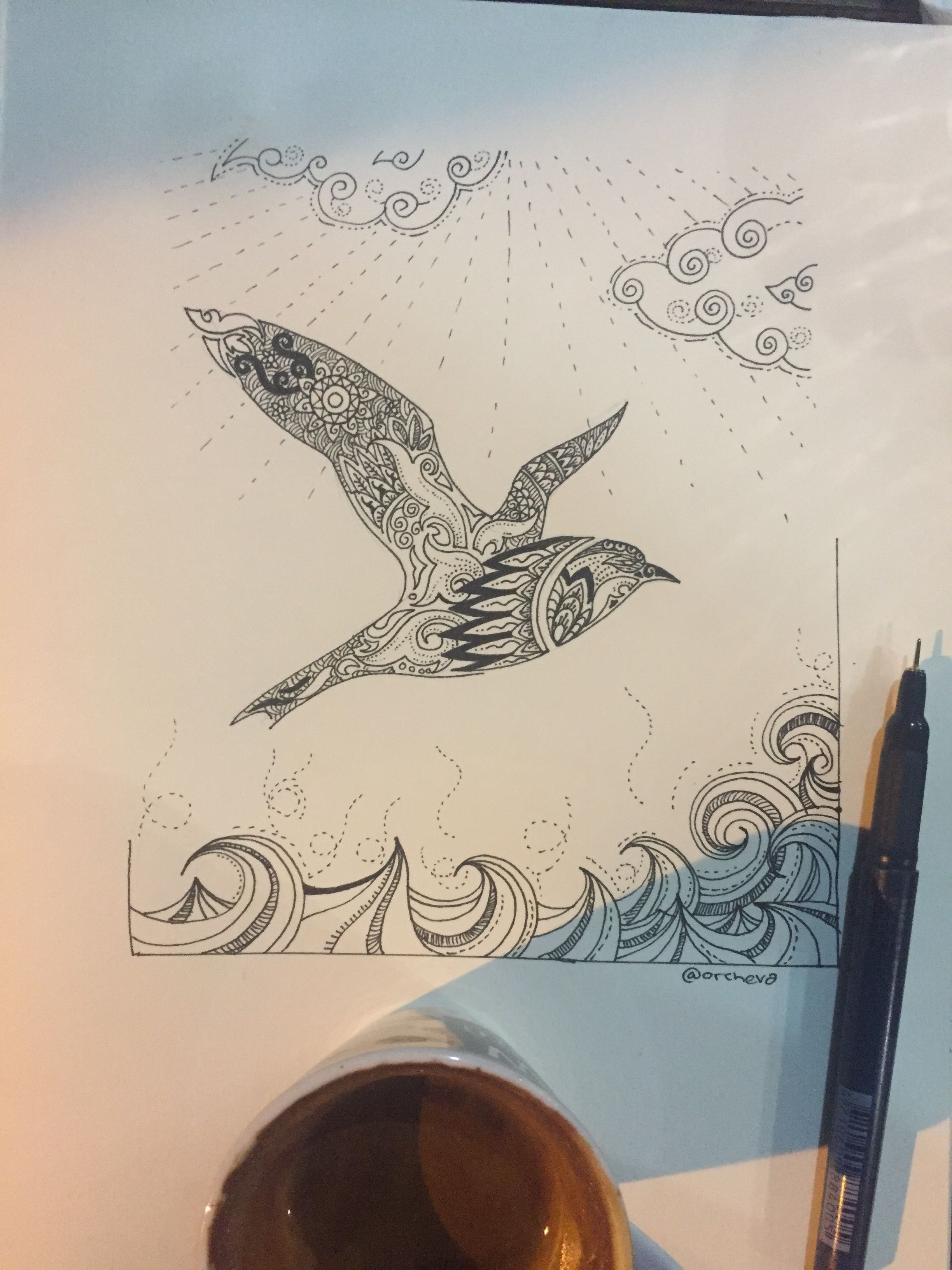 Orcheva Art Doodle Art Bird Fly Across The Sea Steemit