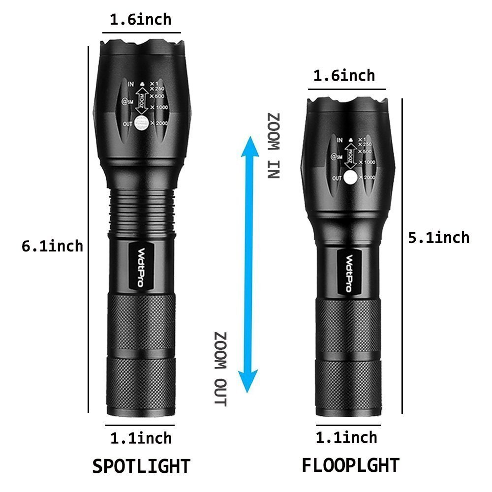 LED Tactical Flashlights, Wdtpro 2 Pack XML-T6 1000 Lumens Ultra Bright ...