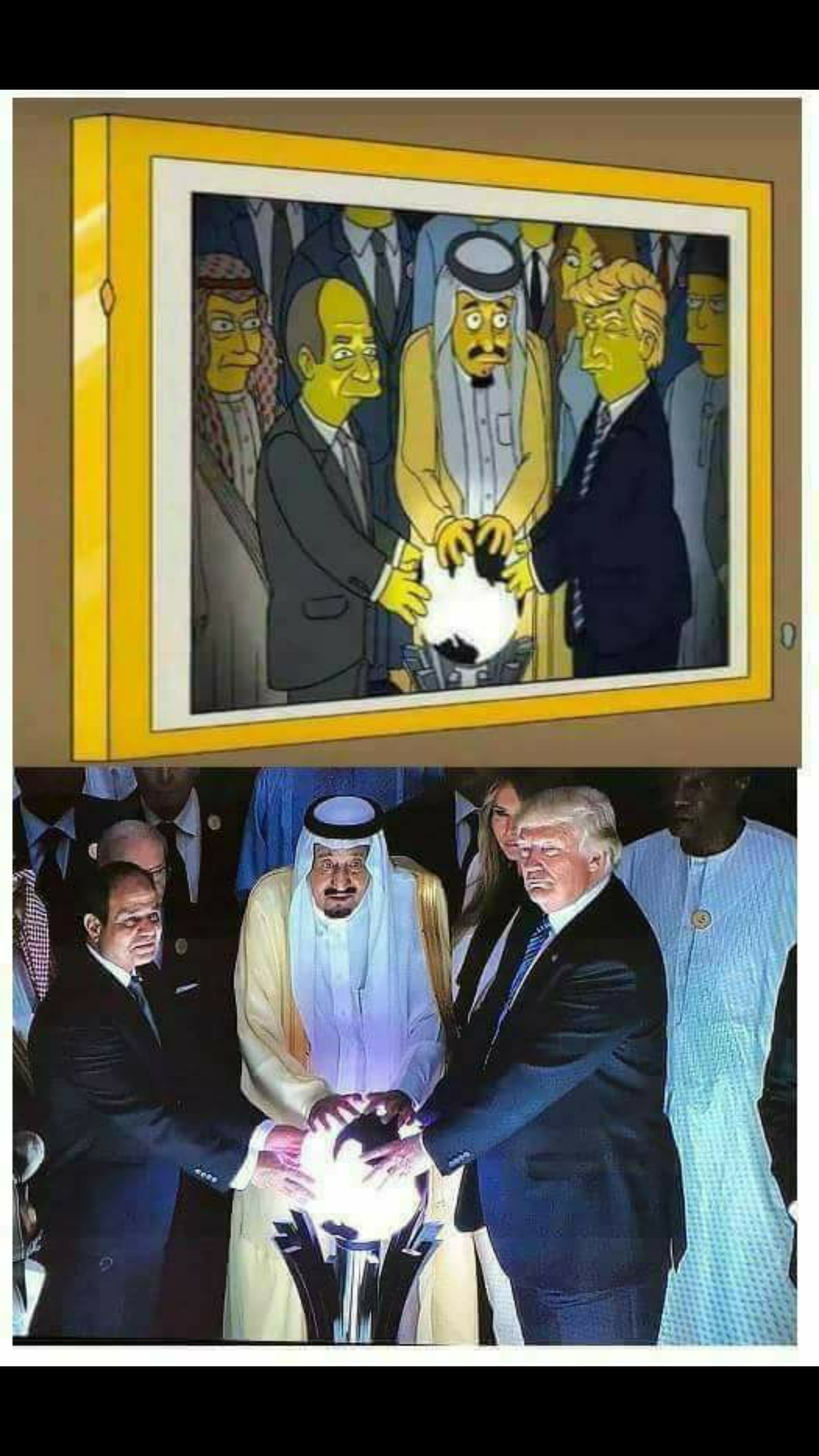Trump's recent meeting with the King of Saudi Arabia depicted in the Simpsons