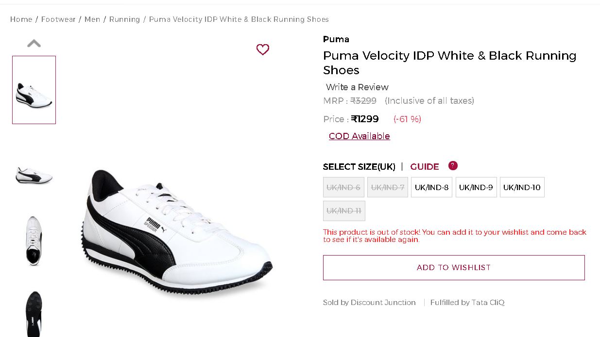 puma velocity idp white & black running shoes