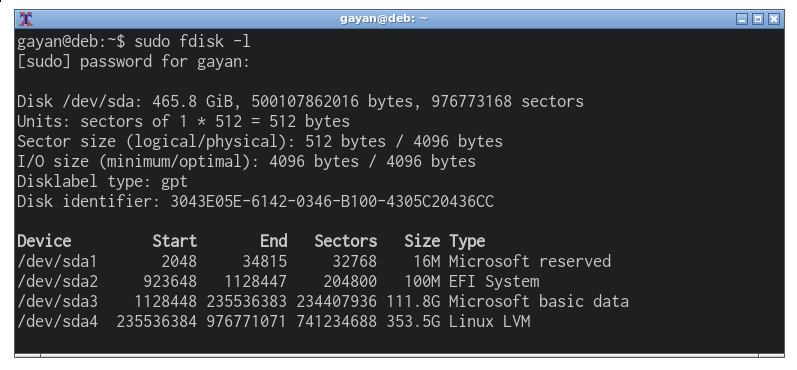 identify partitions with fdisk