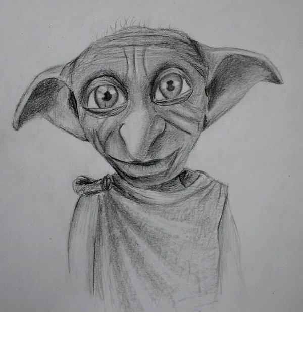 A graphite drawing of the magical elf Dobby from the movie Harry Potter —  Hive