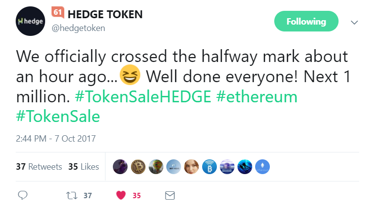 2017-10-07 19_50_26-HEDGE TOKEN on Twitter_ _We officially crossed the halfway mark about an hour ag.png