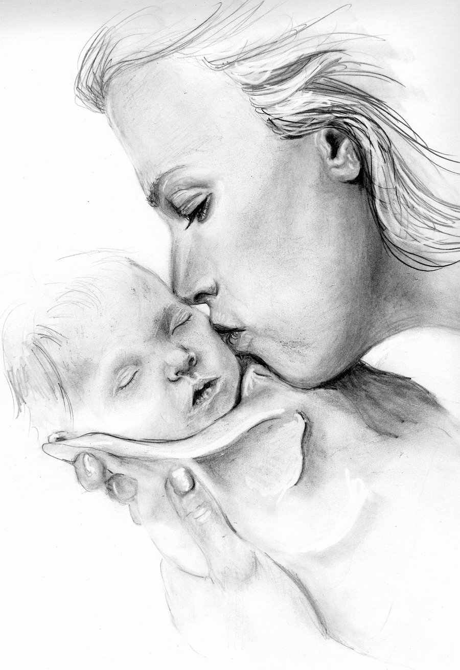 How to draw a mother with her baby - YouTube