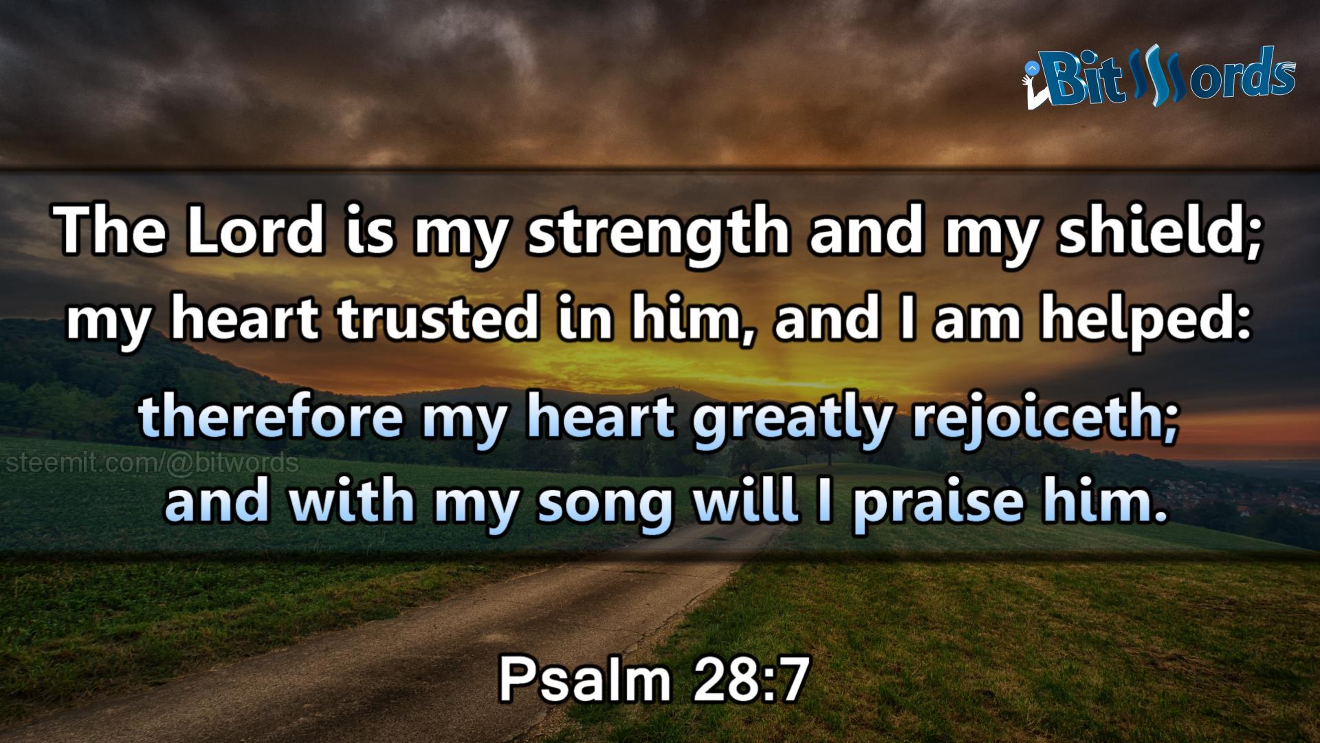 bitwords steemit bible verse of fthe day The Lord is my strength and my shield; my heart trusted in him, and I am helped therefore my heart greatly rejoiceth; and with my song will I praise him.Psalm 28 7.jpg