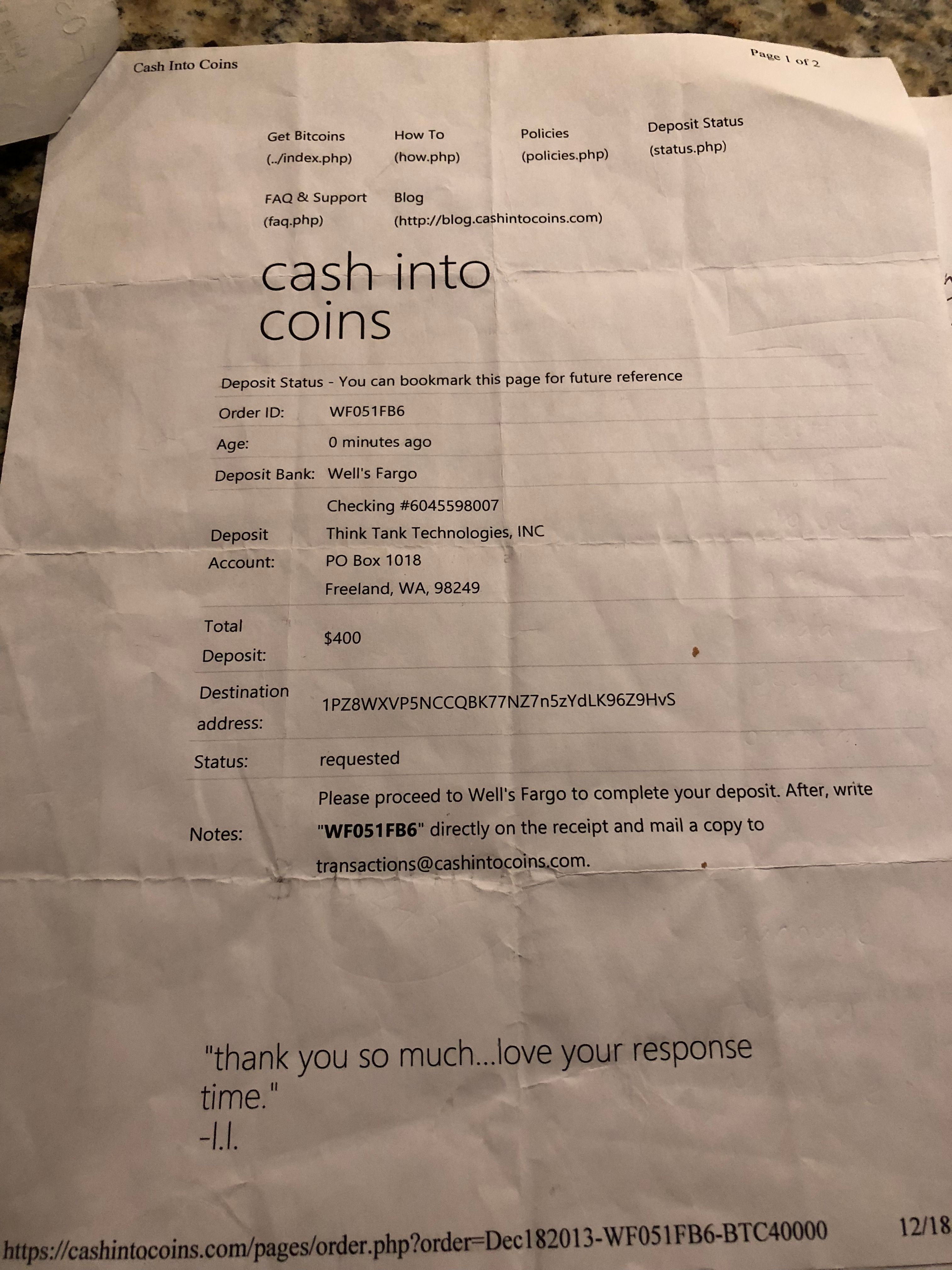 bitcoin receipt
