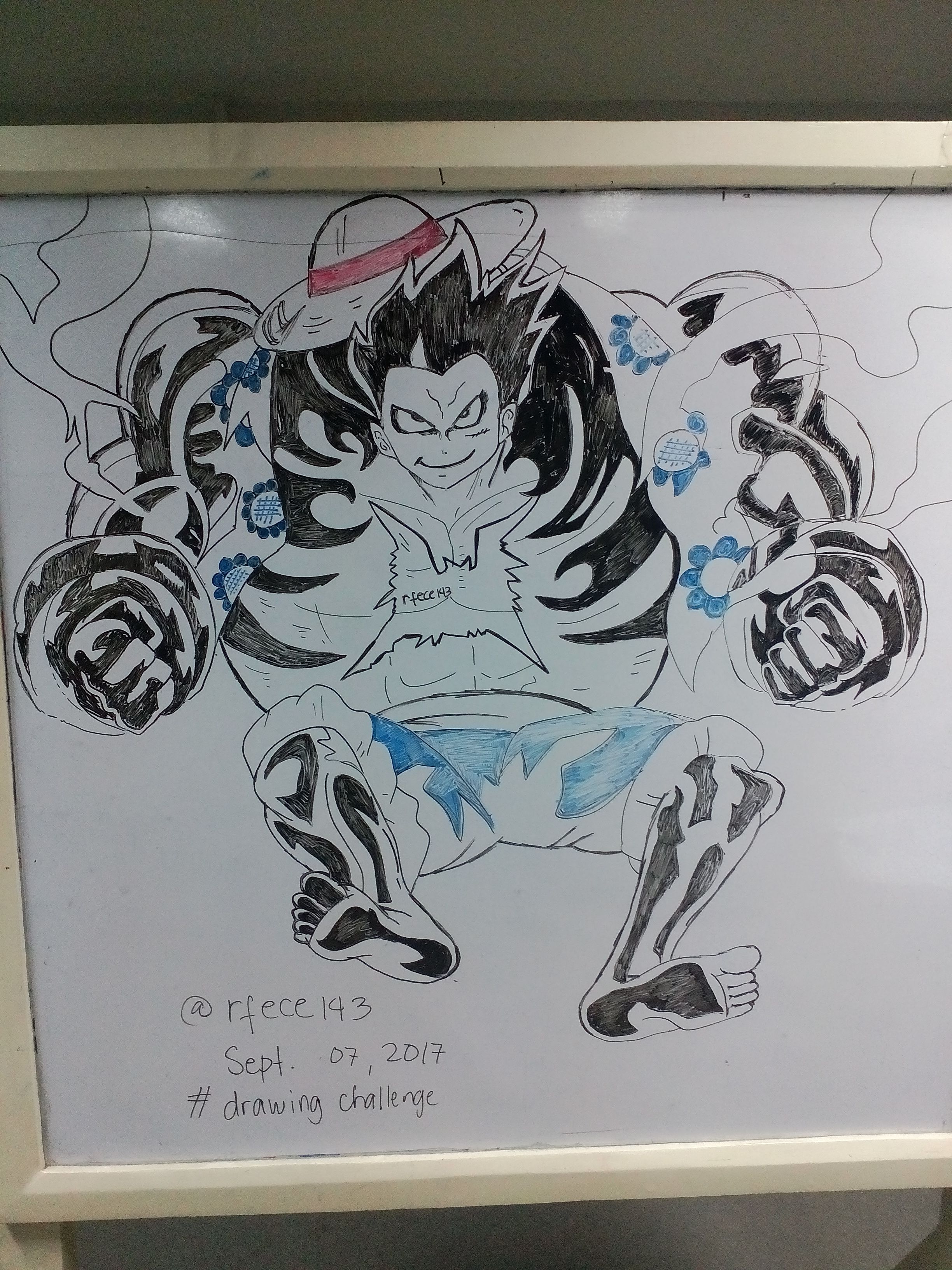 Anime Character Drawing Challenge Luffy At Gear 4th The Bounce Man Using A Whiteboard Marker Steemit