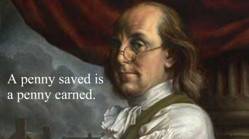 A penny saved is a penny earned. Benjamin Franklin.jpg