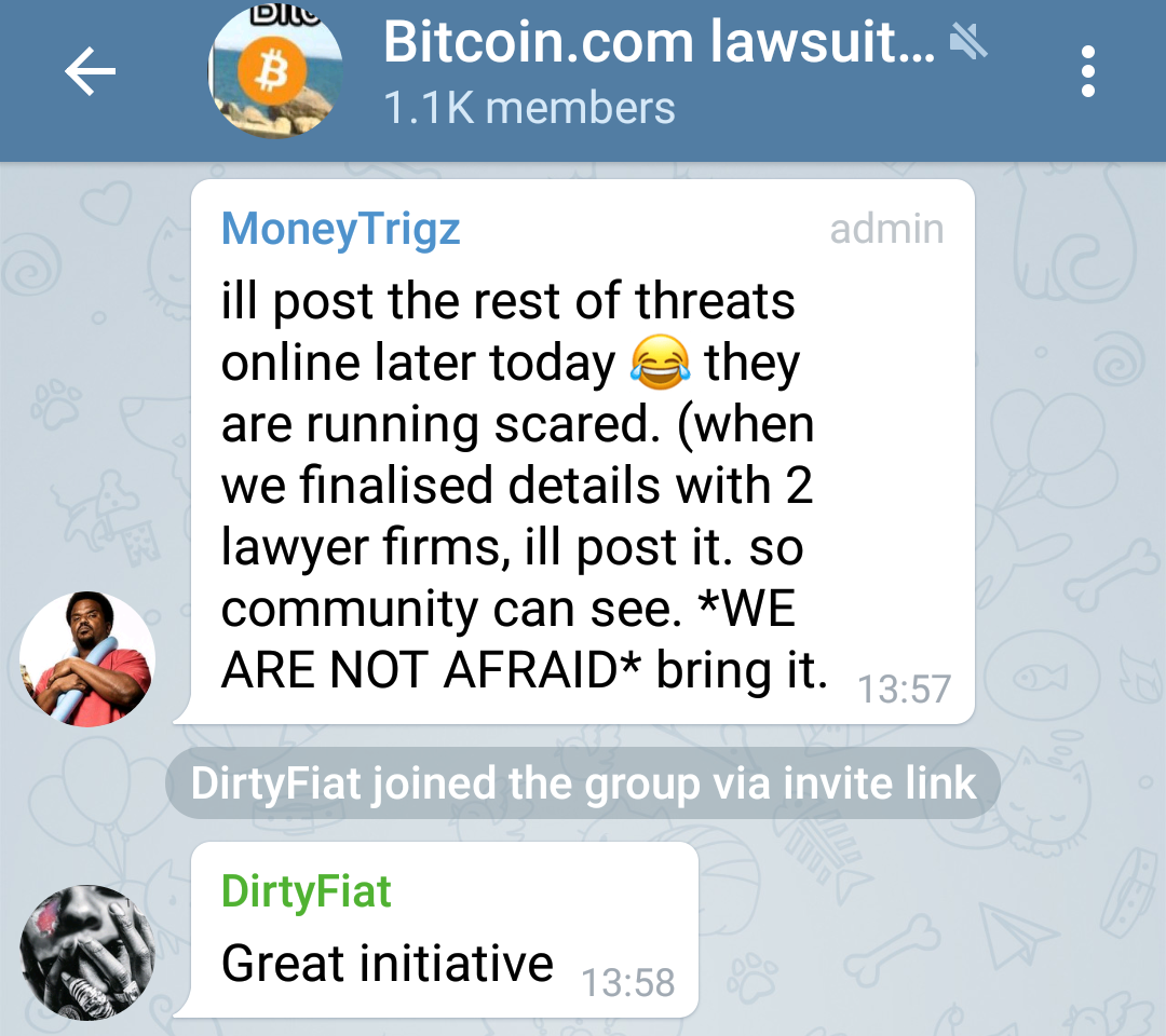 Leaked Telegram Chat Shows Bitcoin Com Fraud Lawsuit Abandoned Due - 