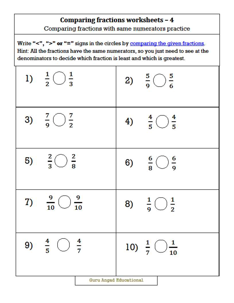 Numerator And Denominator Worksheet Escolagersonalvesgui