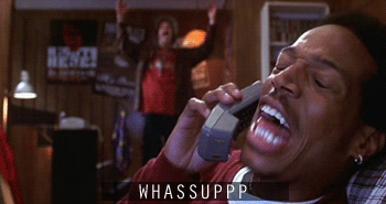 A GIF from Scary Movie. It includes many frames of multiple characters on the phone. They're all saying 'whassuuuuup'