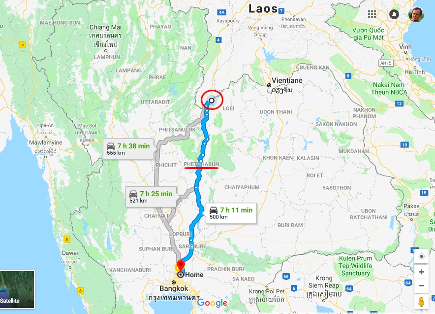 Bangkok to Loei Trip with Air Asia - Road map