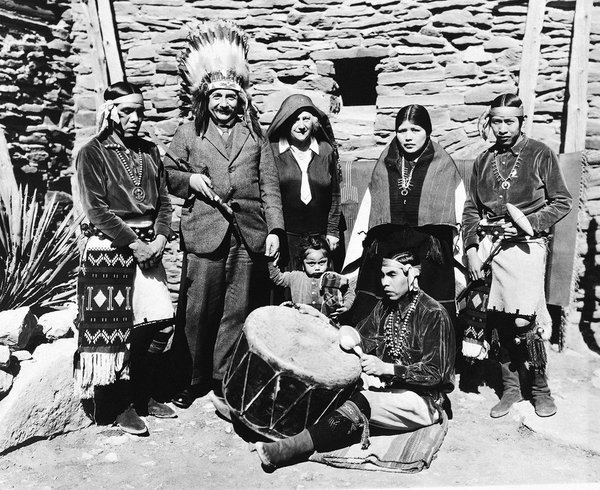 Albert Einstein and wife meeting Indian tribe 1931.jpg