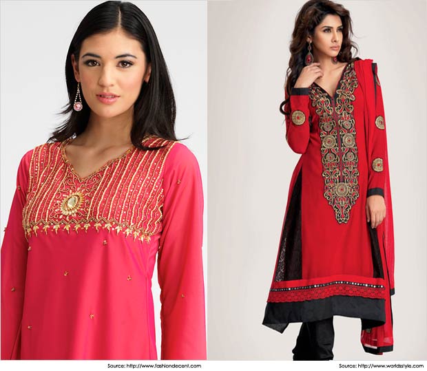 V neck salwar outlet designs