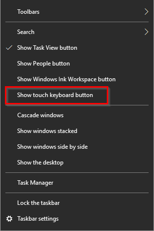 How to enable 'Show touch keyboard button'