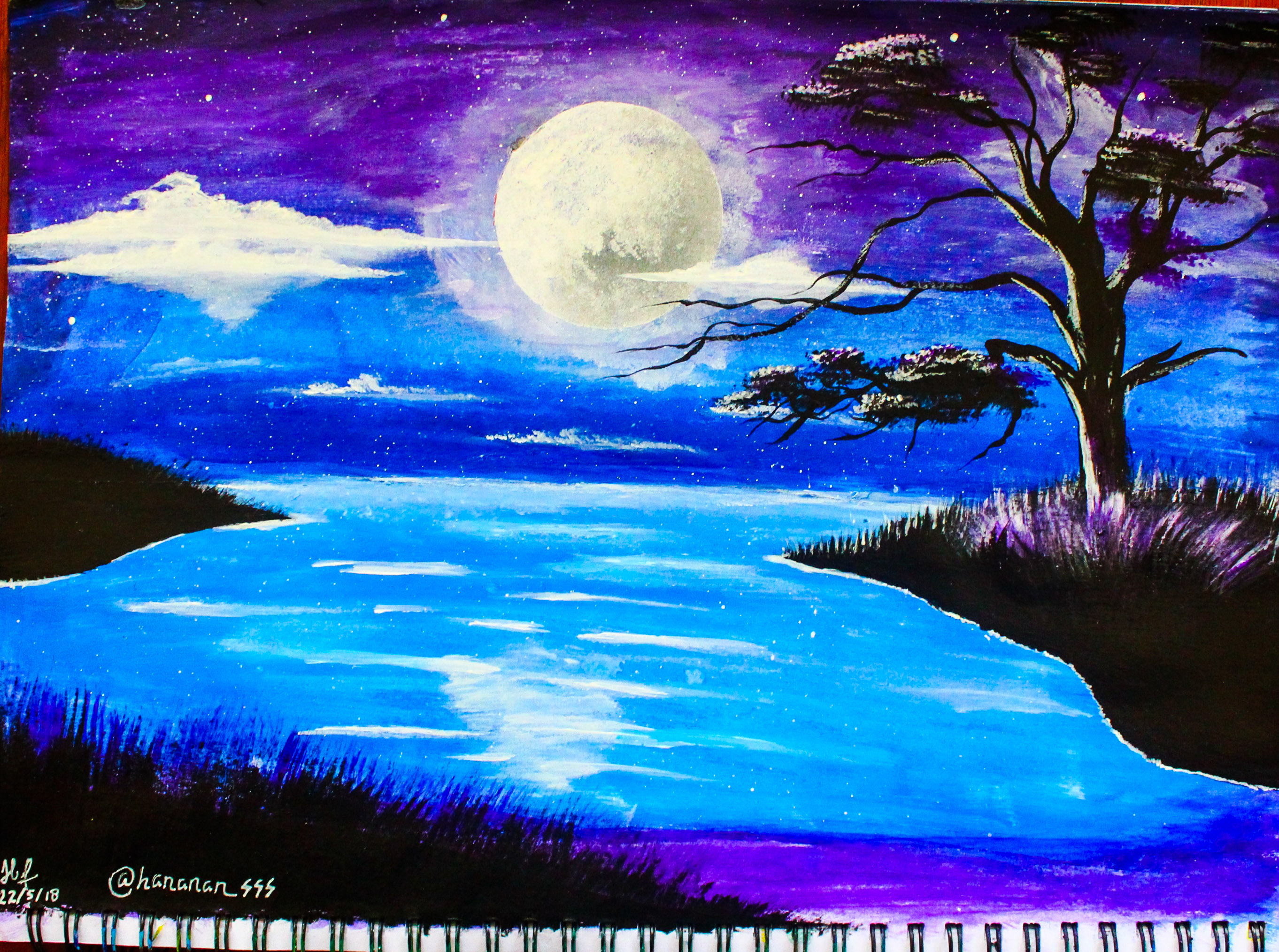 Night Landscape Drawing Easy