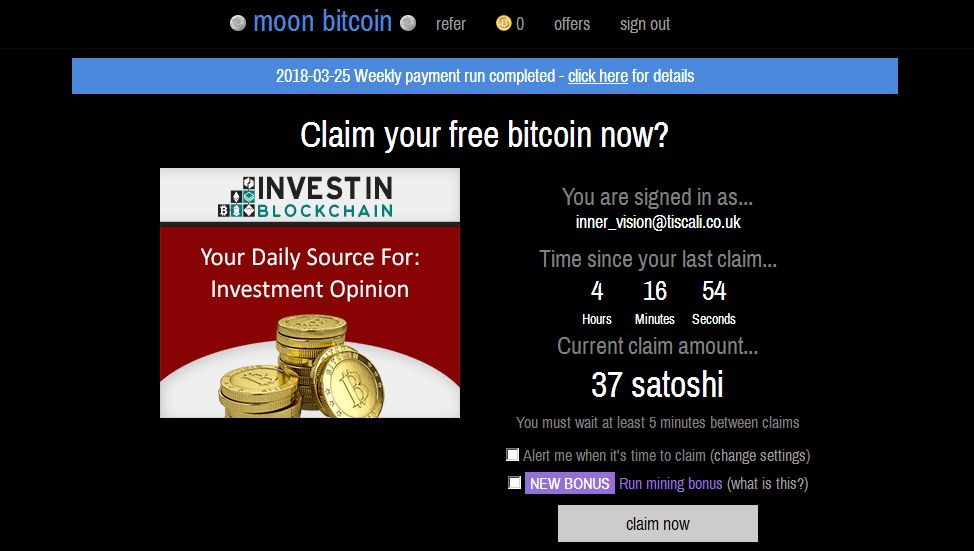 Earn free bitcoins every 5 minutes