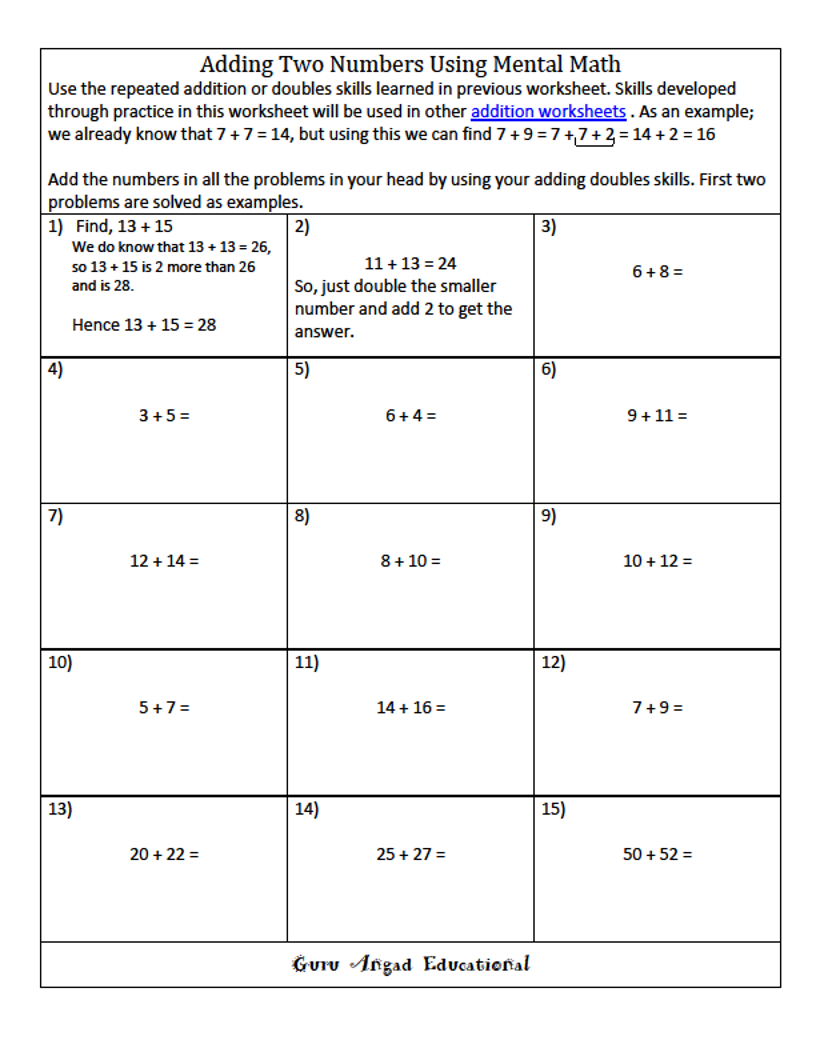 20RD GRADE MATH - SIMPLE ADDITION STRATEGIES DOUBLES PLUS ONE Within Doubles Plus One Worksheet