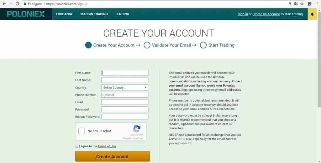 Poloniex deposit key not generating system