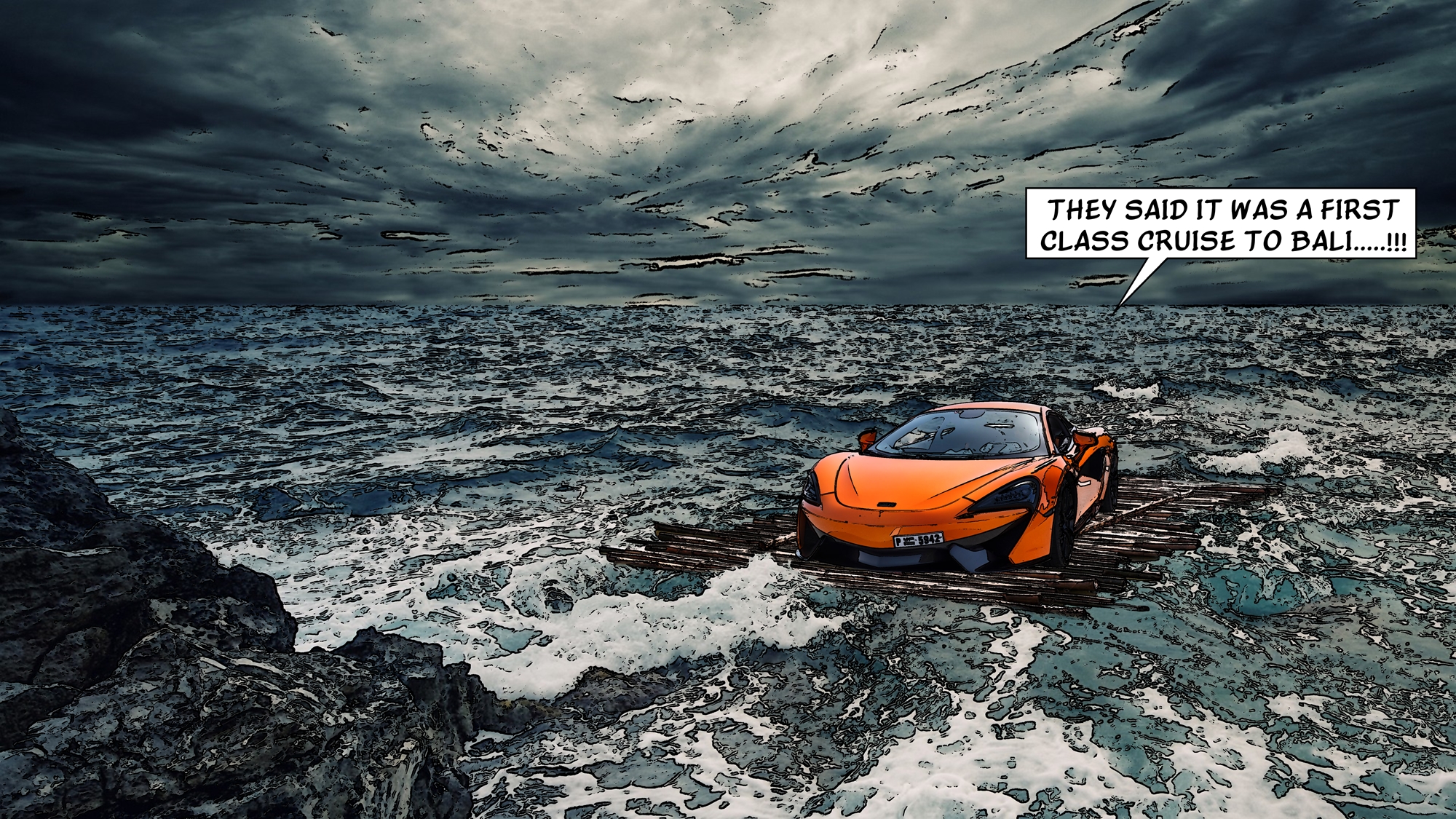 vlot met auto op zee cartoon met text.jpg
