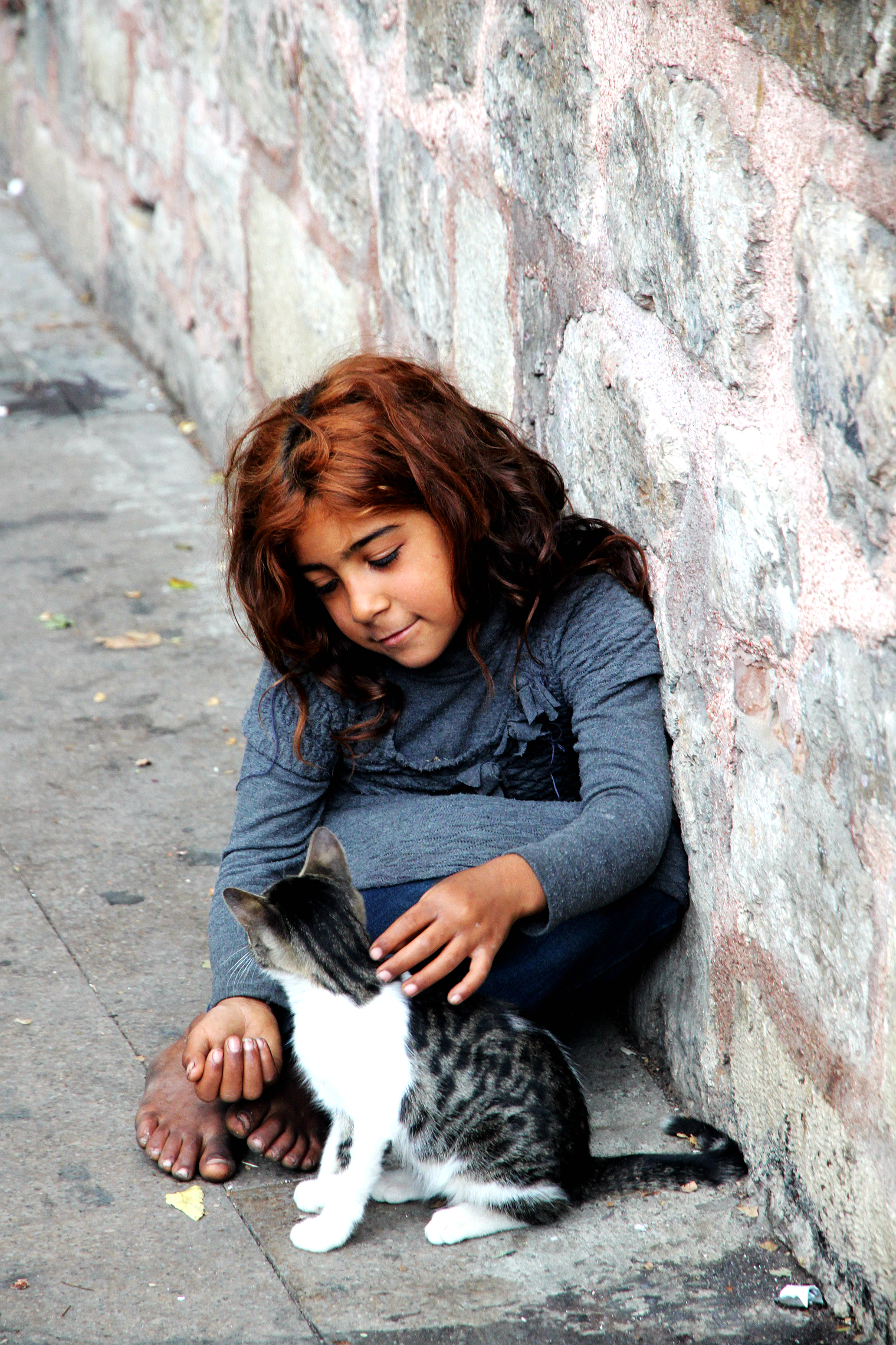 #6 Friday Street Photography - A Syrian Girl Feeding a Cat 喂猫的叙利亚女孩