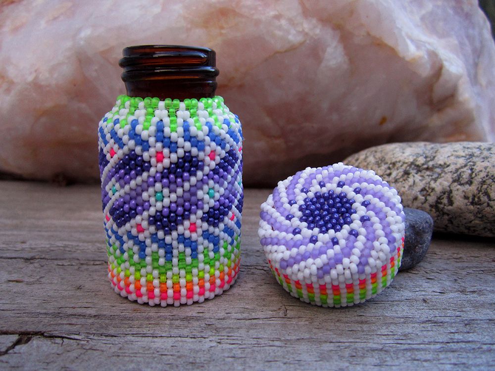 Neon Seed Beaded 20ml Ambr Glass medicine bottle 1f.jpg