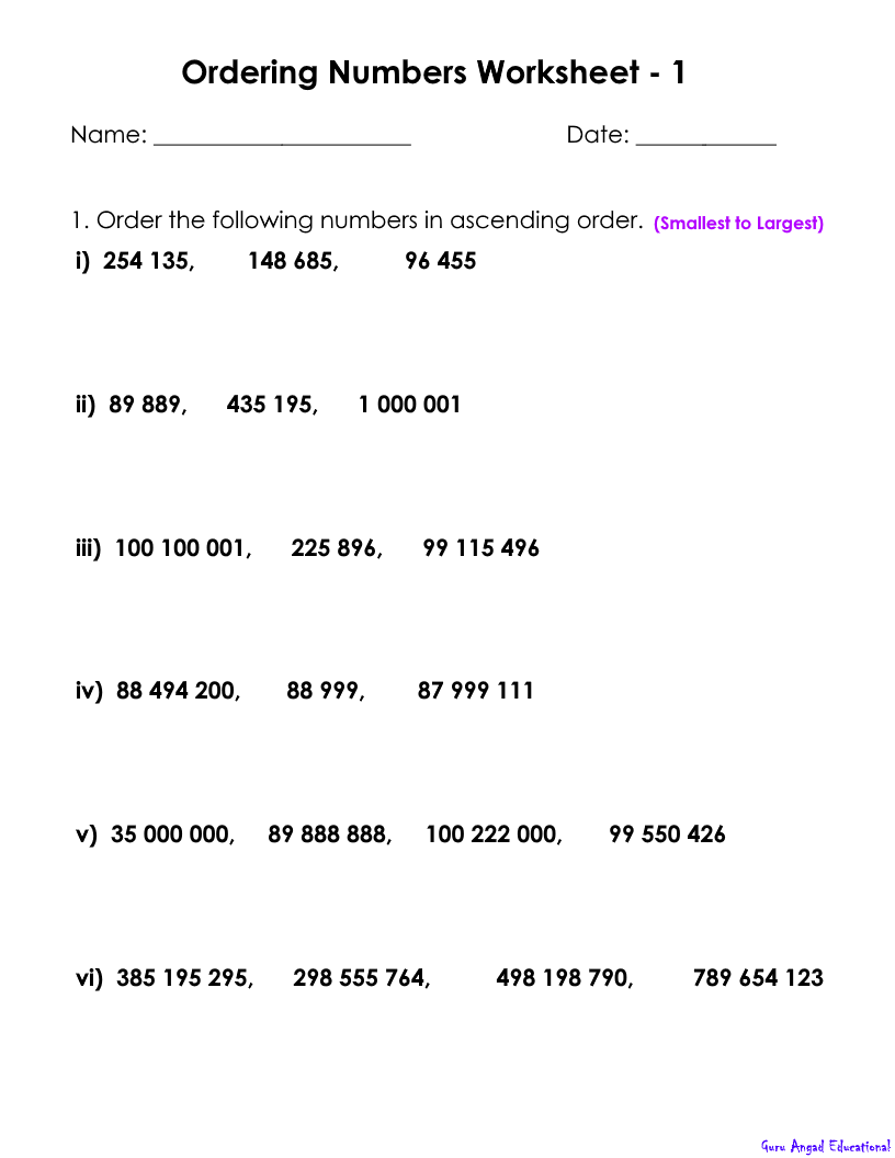 4th grade math ordering numbers worksheets steemit