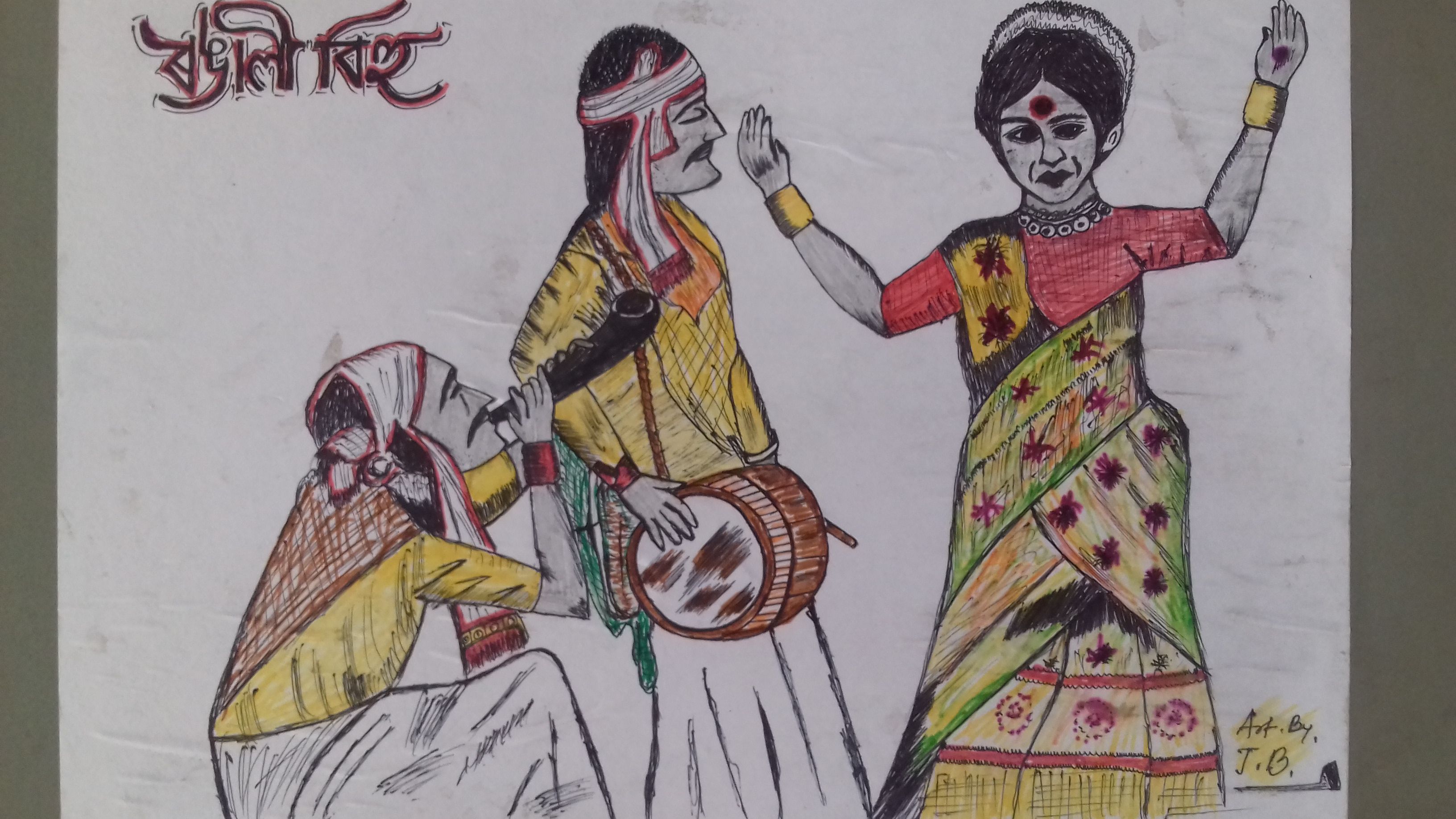 Bihu dance Painting , How to draw Bihu festival। Assamese culture art -  YouTube