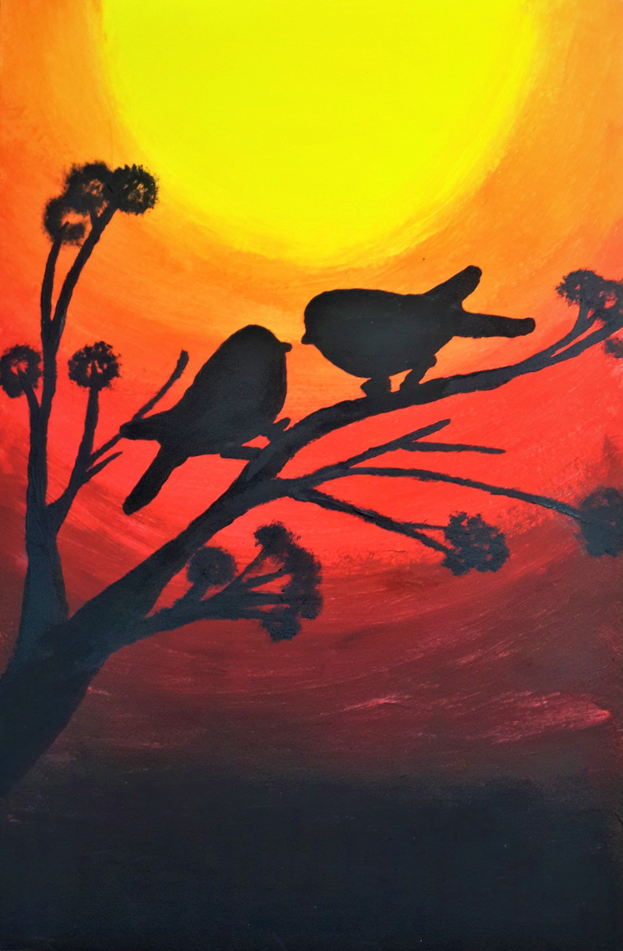 Love Birds Silhouette At Sunset Painting Steemit