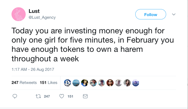 Lust on Twitter   Today you are investing money enough for only one girl for five minutes  in February you have enough tokens to own a harem throughout a week .png