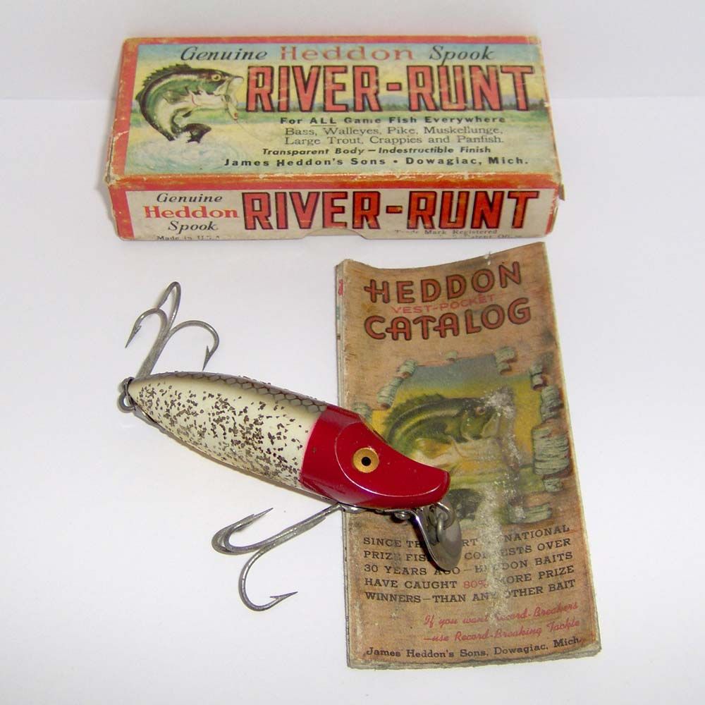 2 Vintage Heddon River Runt Spook Floater Fishing Lure Red White