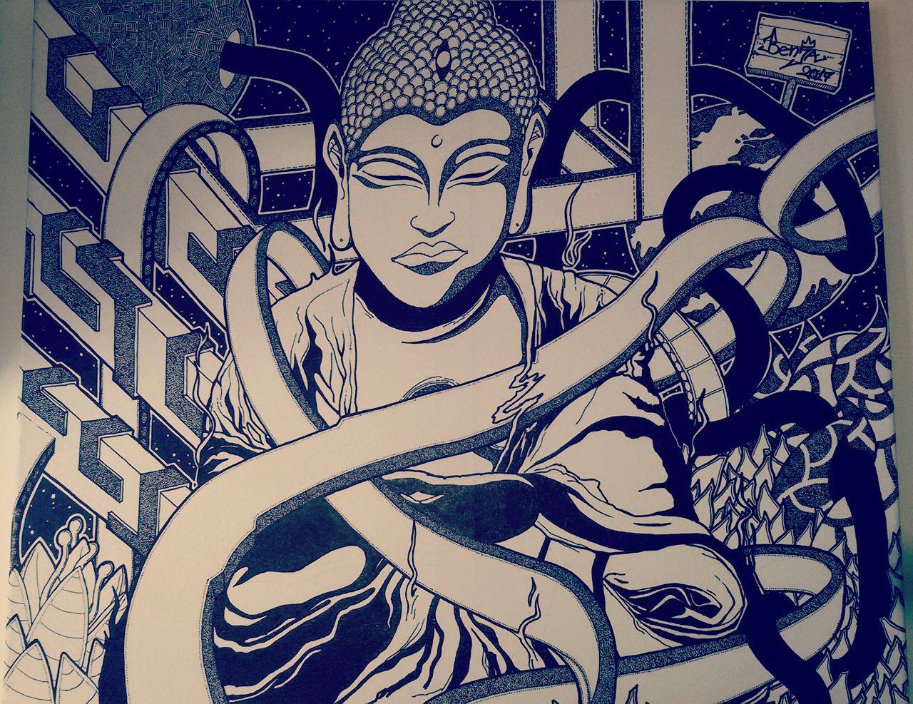 Doodle Artwork On Canvas Tha Buddha 50 X 60 Steemit