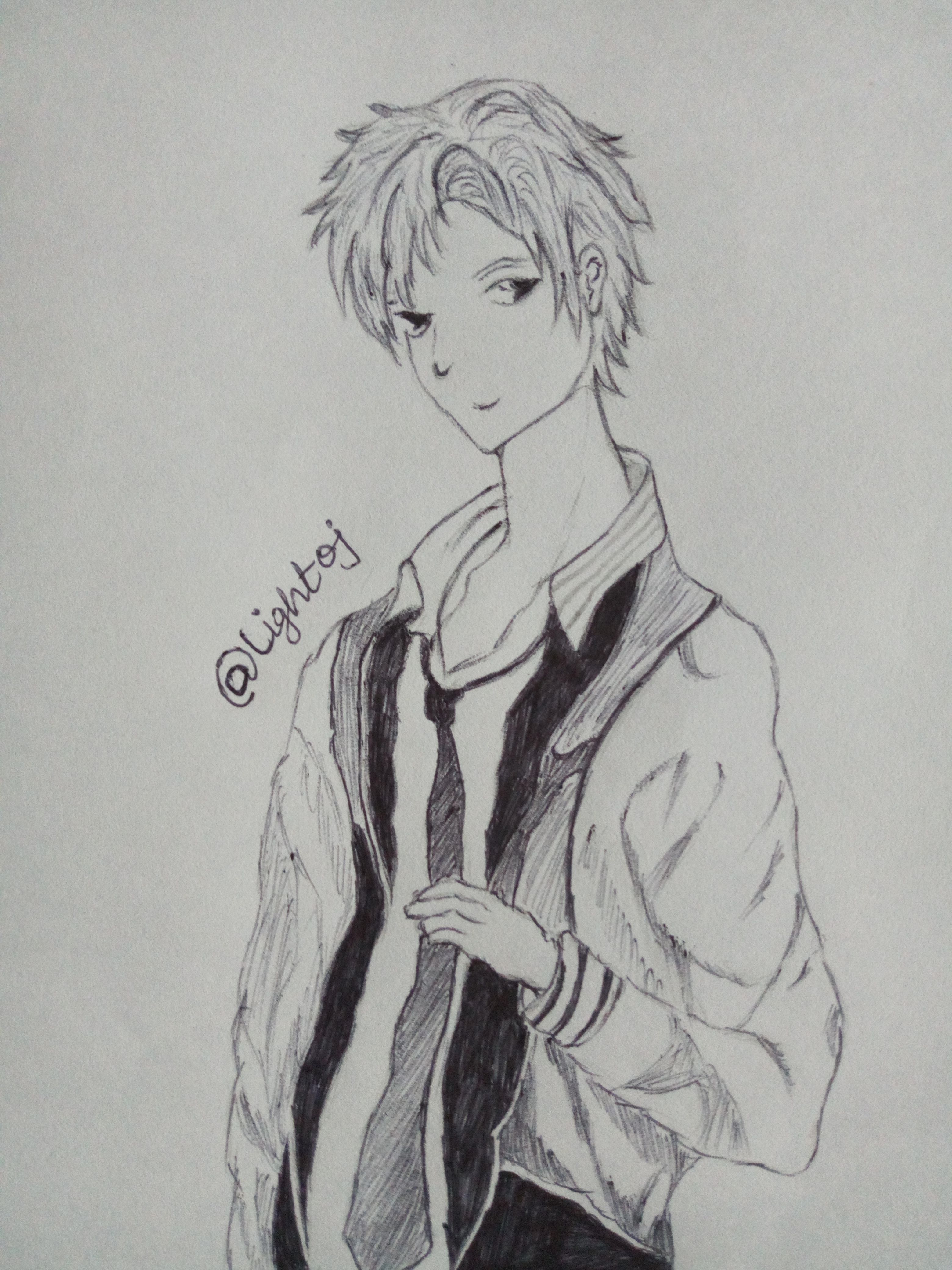 black pen drawing, how to draw anime boy