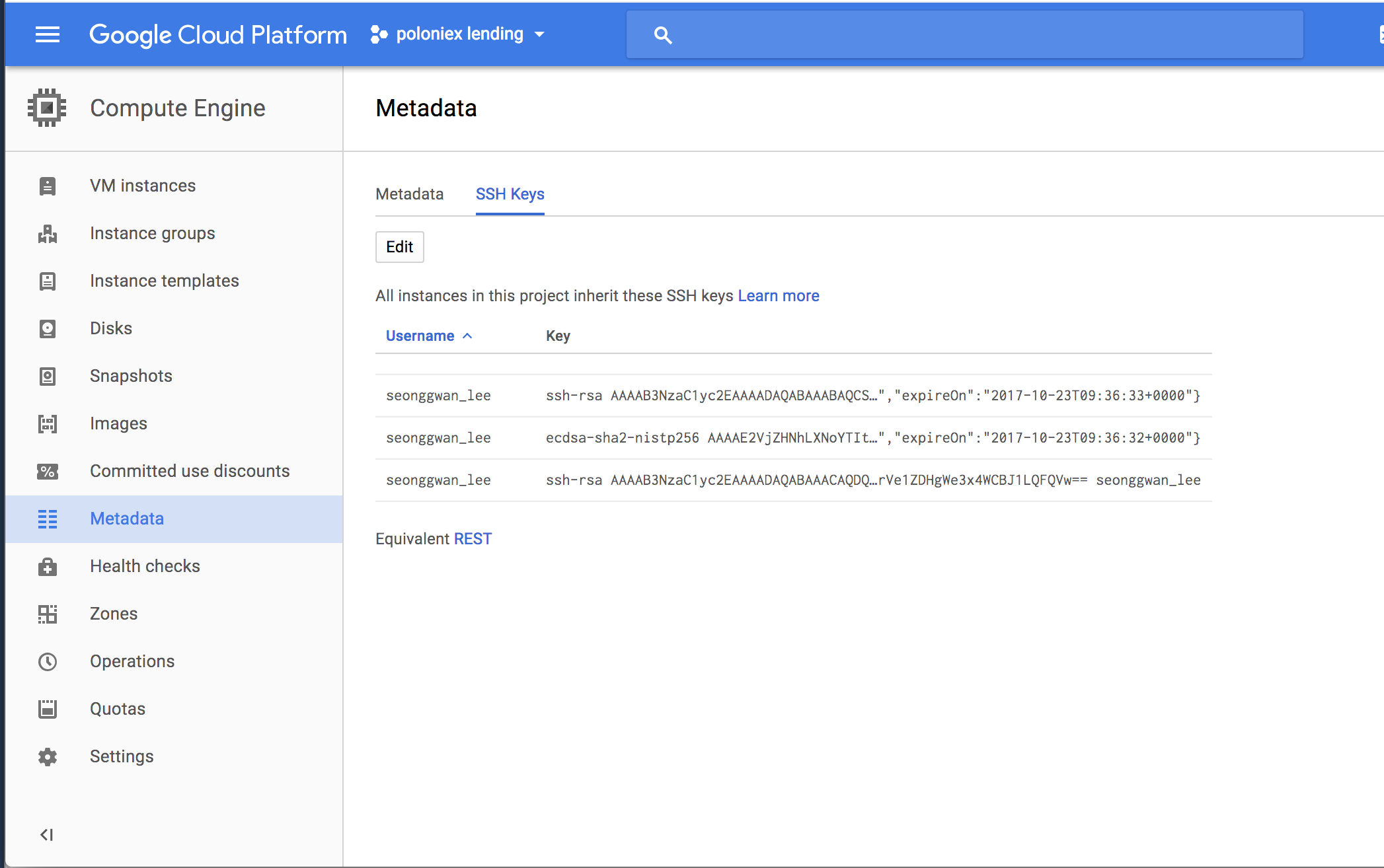 google cloud ssh setting