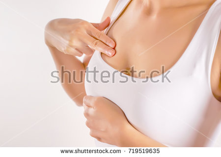 Breast Self Exam of Women. Woman Wearing Bra. Stock Photo - Image