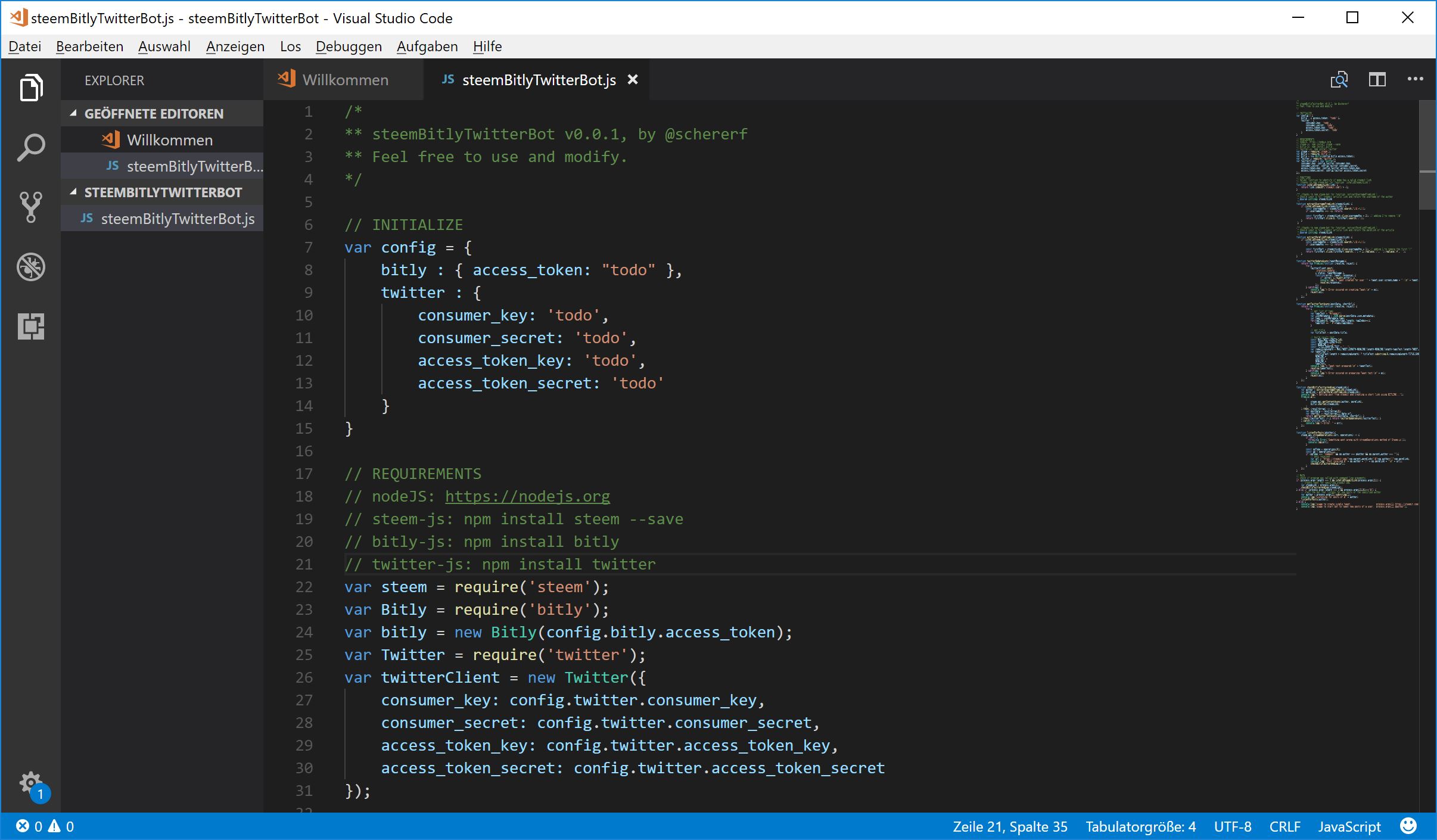 steemBitlyTwitterBot Visual Studio Code.jpg
