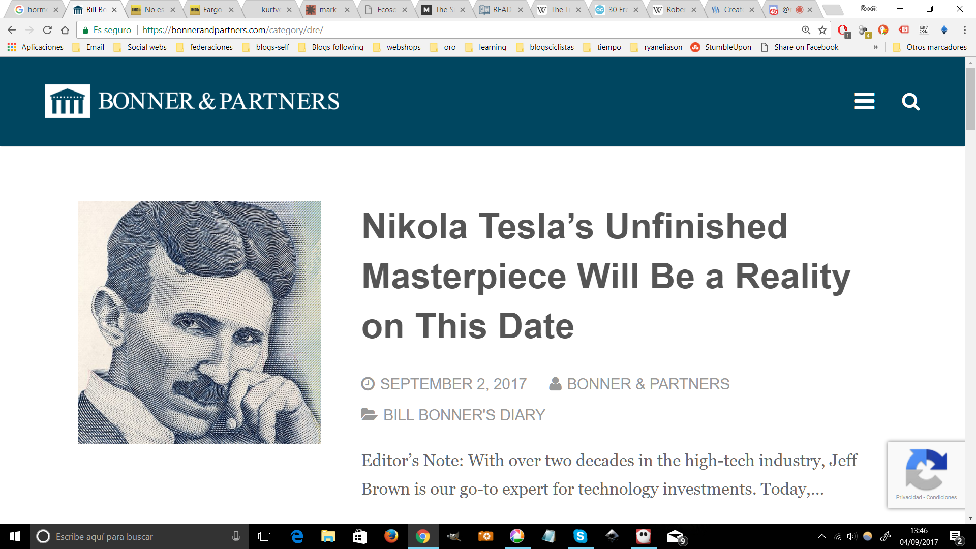 tesla's face on bill's site today