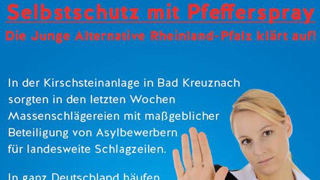 Auf einem blauen Zettel steht in roter Schrifft die Parole der AfD zu Bad Kreuznach.jpg