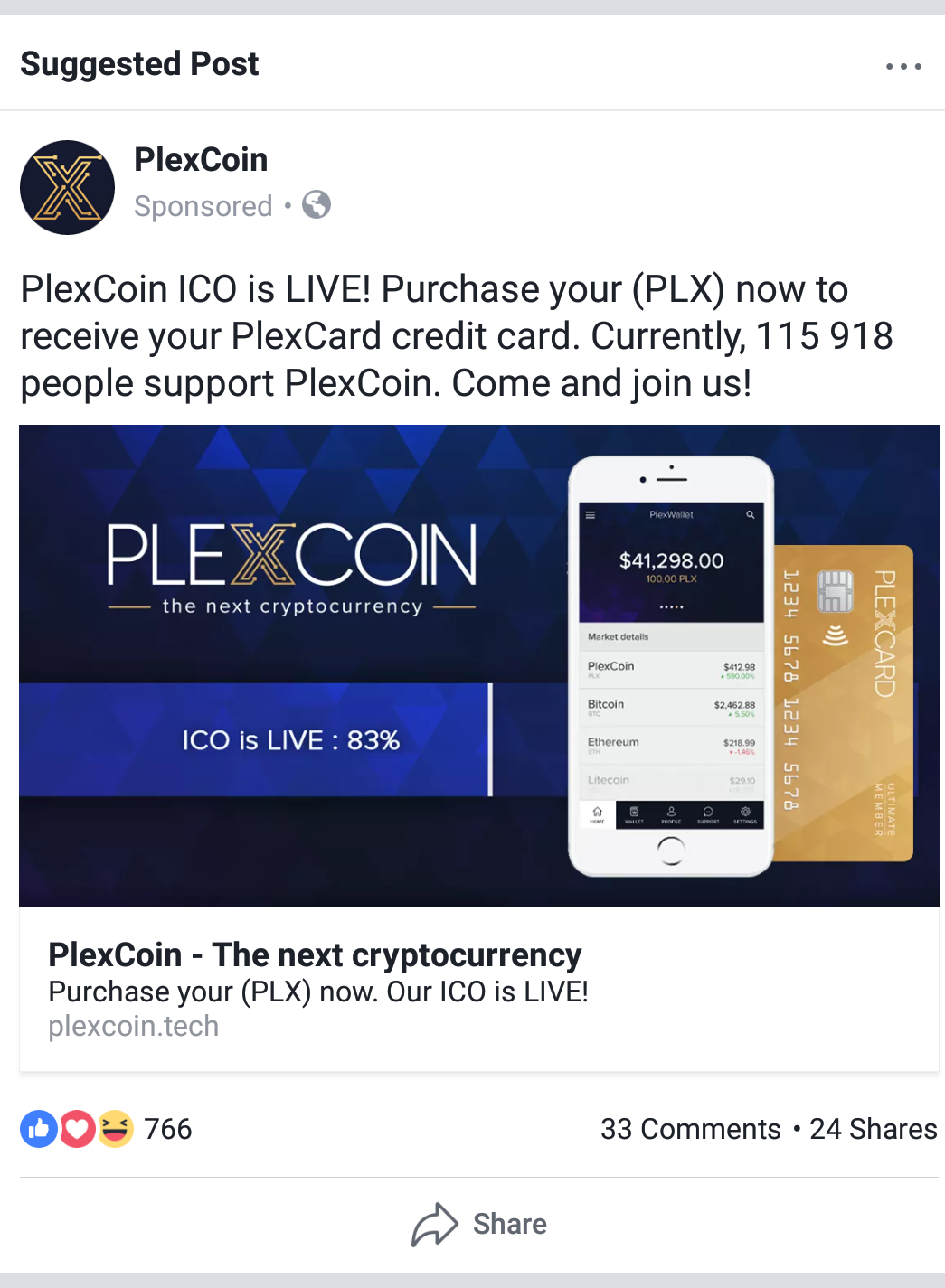 PlexCoin Facebook Ad