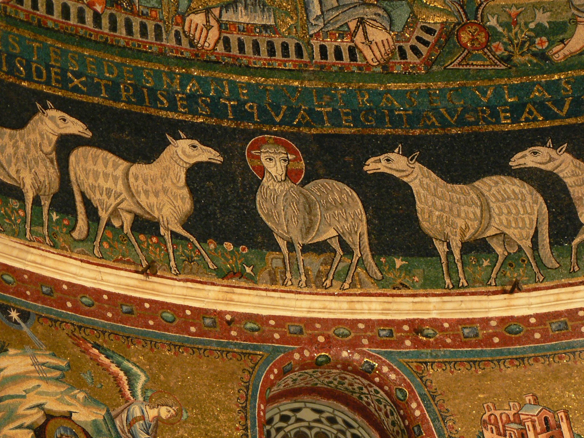 Santa Maria in Trastevere Christ Lamb flanked by apostles 13th c.JPG