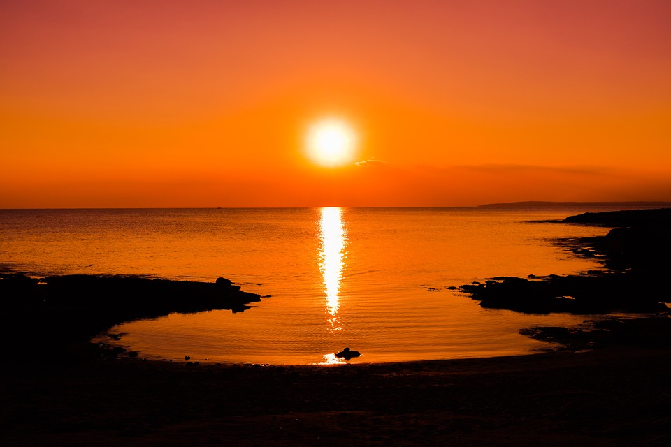 Sunset Sun Dusk Sea Beach Cove Sky Nature.jpg