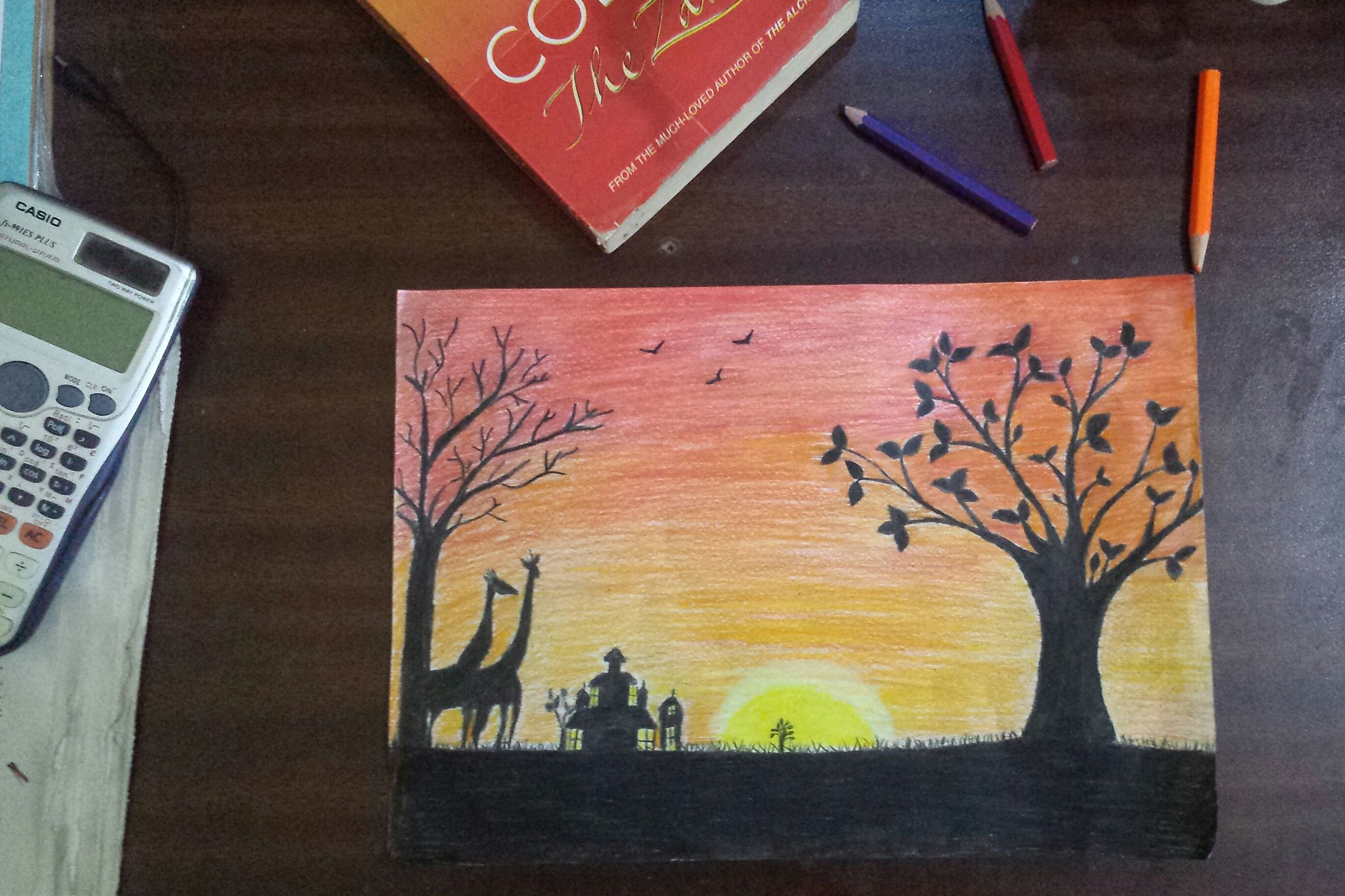 Pencil Colour Drawing Of Sunset Time The Beautiful Part Of The Day Steemit